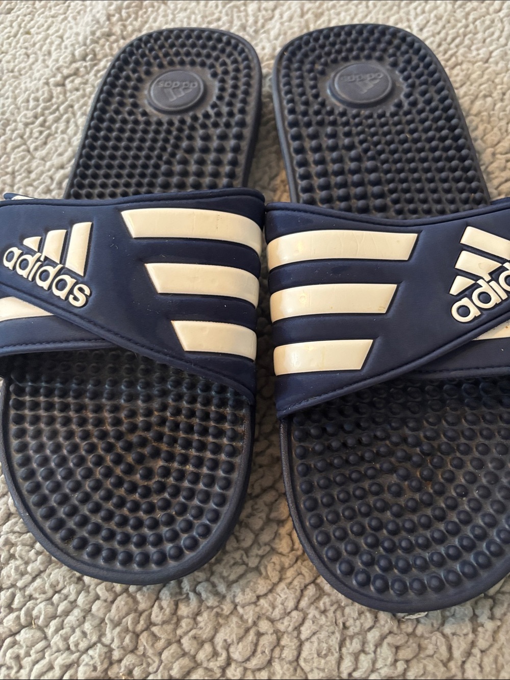 adidas Kids Navy and White Massage-Style Slide Sandals